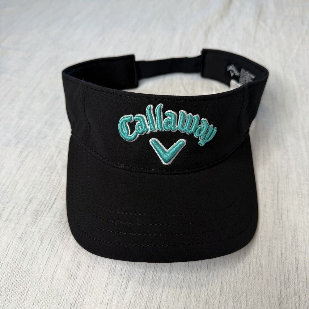 Callaway Black Golf Visor Performance Teal Blue Raised Letters Logo Adjustable